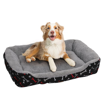 PaWz Pet Dog Cat Bed Deluxe Soft Cushion Lining Warm Kennel Black Bone L PaWz